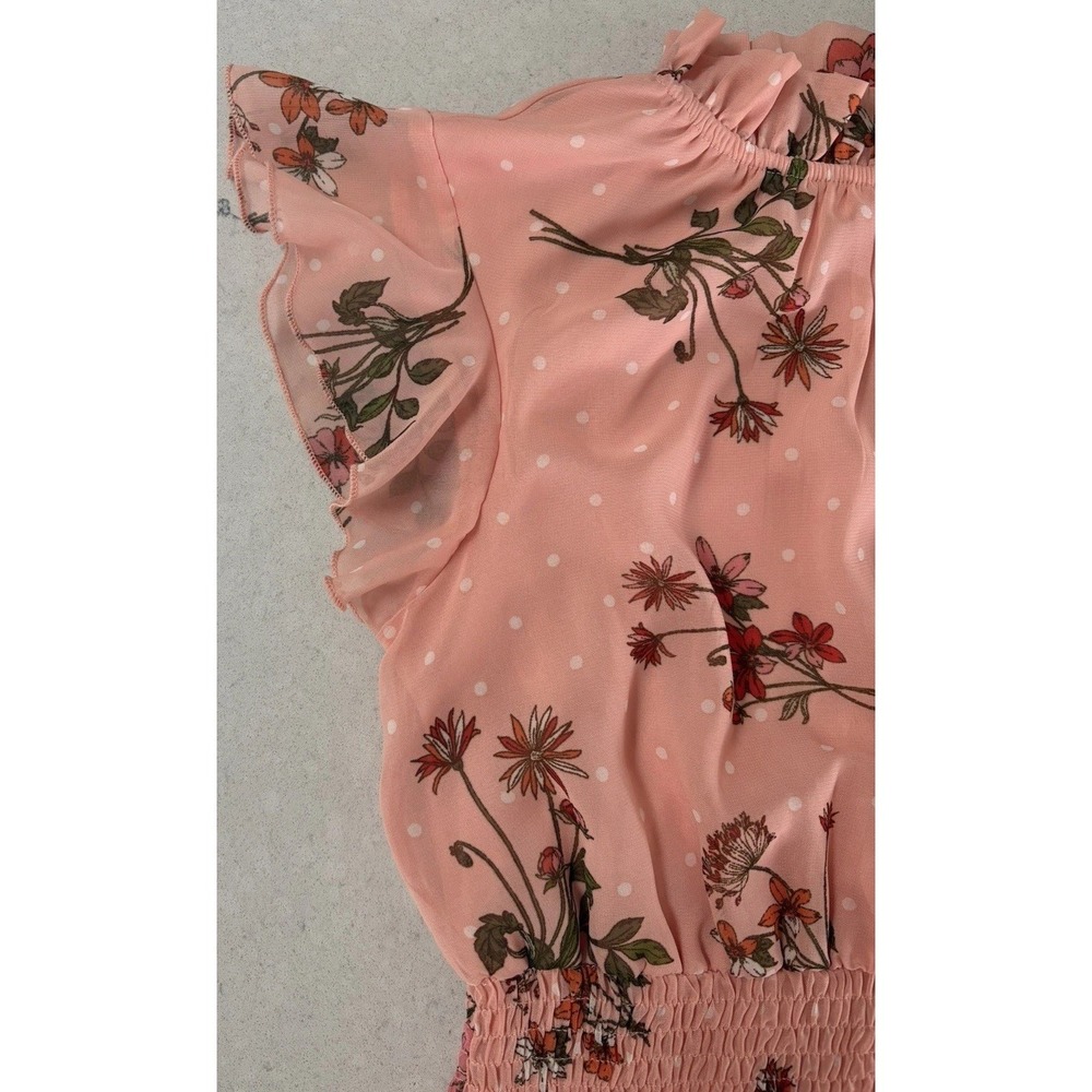 Kate • Lily Cottagecore Pink Floral Midi Dress 6 Ruffle Neck Flutter Sleeve Boho - Picture 7 of 13